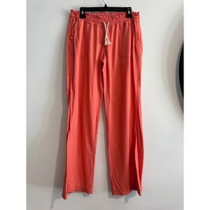 Kiss & Cry Linen Blend Wide Leg Pants Women Large Coral Smocked Waist